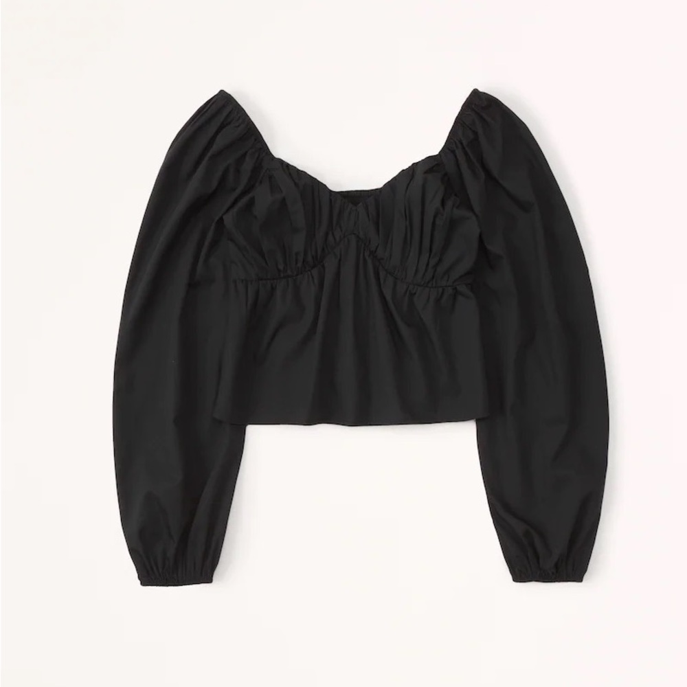 NEW Abercrombie Long-Sleeve Poplin Top, Black - XS